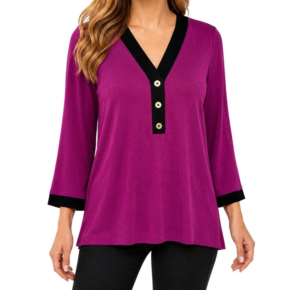 Chicos Sz Medium 1 Magenta/Purple Slinky Long Sleeve Blouse Shirt Top Artsy